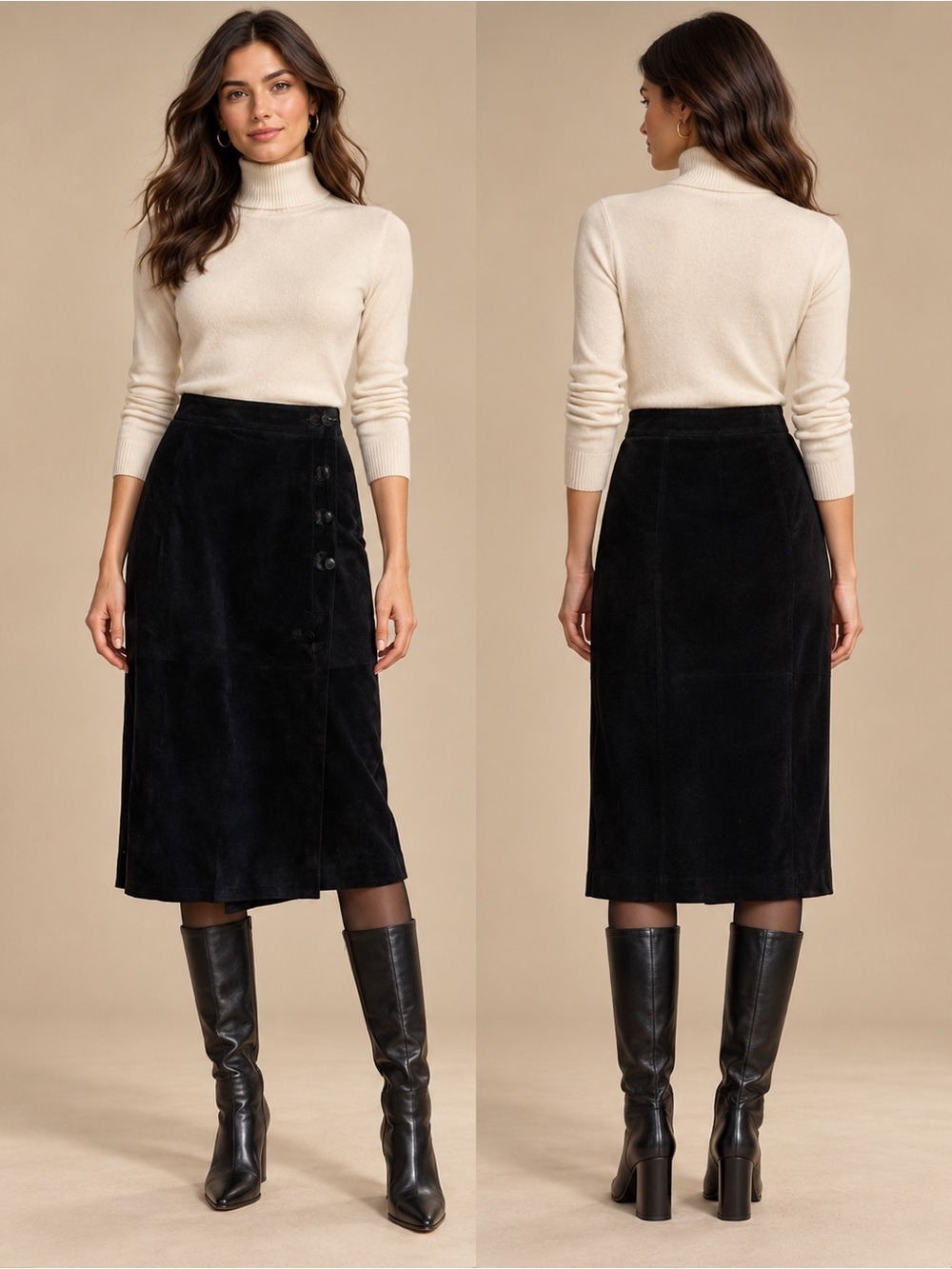 Margo’s Vintage Suede Elegant Black Wrap Skirt Size 4
